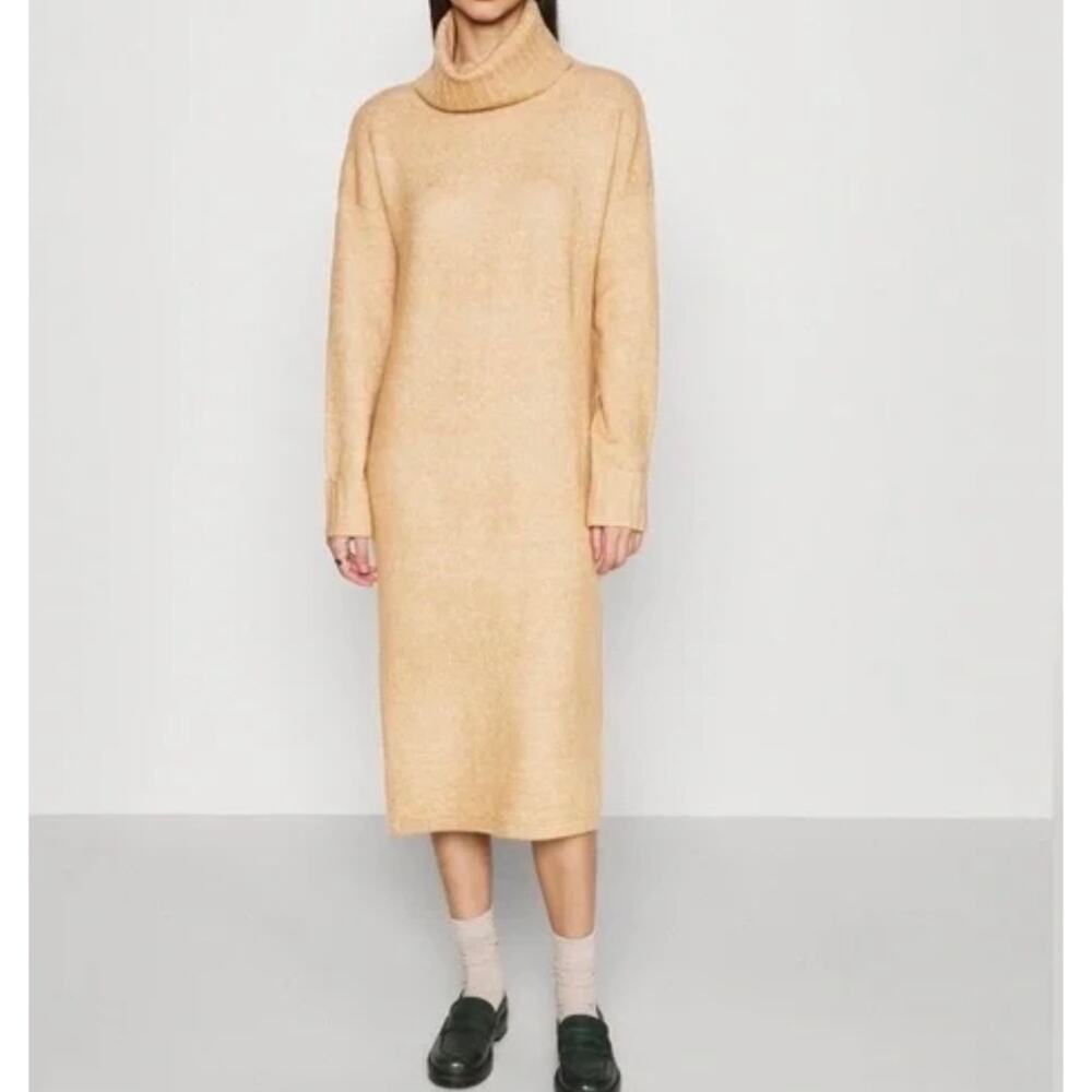 Vero Moda Tan Knit Sweater Dress Cowl Neck Midi Long Sleeve XS NWT
